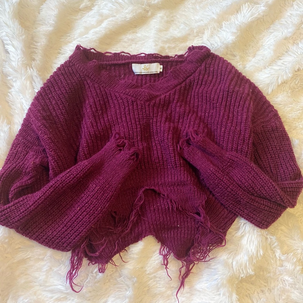 Shabby Chic Distressed Purple Knit Sweater